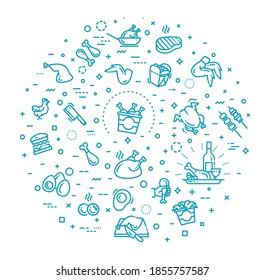 Simple Set of Chicken Meat Related Vector Line Icons
