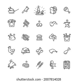 Simple Set of Chicken Meat Related Vector Line Icons