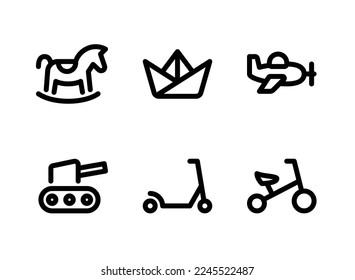 Simple Set of Children Toys Related Vector Line Icons. Contains Icons as Rocking Horse, Boat, Plane and more.