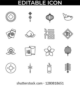 Simple Set of Chinese Happy New Year Vector Fill and Line Style Icons