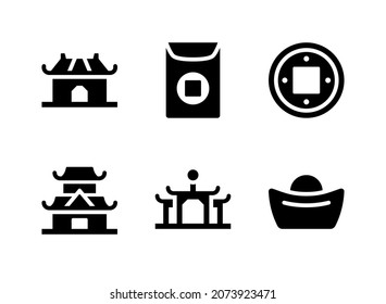 Simple Set of Chinese New Year Related Vector Solid Icons. Contains Icons as Temple, Envelope, Coin and more.