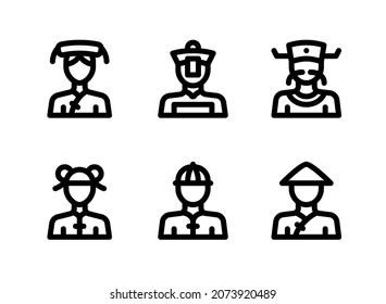Simple Set of Chinese People Related Vector Line Icons. Contains Icons as Woman, Man and more.