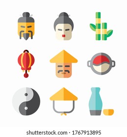 Simple Set Chinese Vector Color Icons. Color with Editable stroke