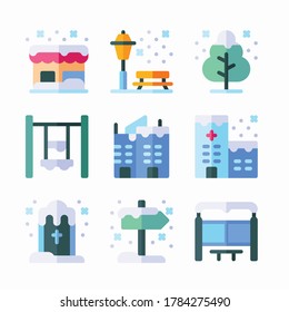 Simple Set Christmas City Vector Color Icons
