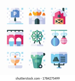 Iconos de color de vectores de la ciudad navideña simple
