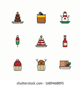 Einfache Set-Weihnachtsnachtsnachtsnachtsnacht-Vektorillustration - Farbsymbole