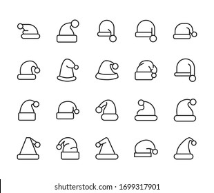 Simple set of christmas hat icons in trendy line style. Modern vector symbols, isolated on a white background. Linear pictogram pack. Line icons collection for web apps and mobile concept.