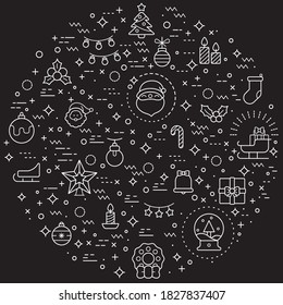 Simple Set of Christmas and holiday Related Vector Line Illustrations. Contains such Icons as winter, celebration, tree, snow, x-mas, ornament, Santa Claus and more. 
