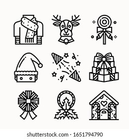 simple set Christmas Line icons Pack vector
