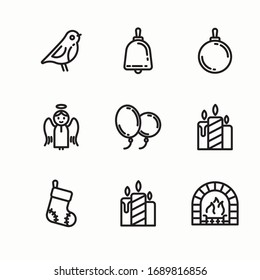 Iconos de línea de vectores de adorno navideño simple