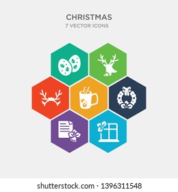 simple set of christmas window, christmas wishlist, christmas wreath, cocoa icons, contains such as icons deer costume, deer horns, easter egg and more. 64x64 pixel perfect. infographics vector