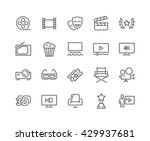 Simple Set of Cinema Related Vector Line Icons. 
Contains such Icons as Movie Theater, TV, Popcorn, Video Clip and more. 
Editable Stroke. 48x48 Pixel Perfect. 