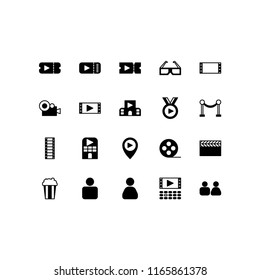 Simple Set of Cinema Related Vector Glyph Icons. Contains such Icons as Movie Theater, TV, Popcorn, Video Clip and more. Editable Stroke. 34x34 Pixel Perfect.