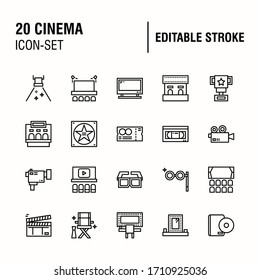 Simple Set of Cinema Related Vector Line Icons