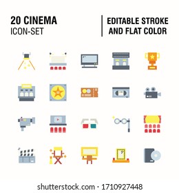 Simple Set of Cinema Related Vector Flat Icons