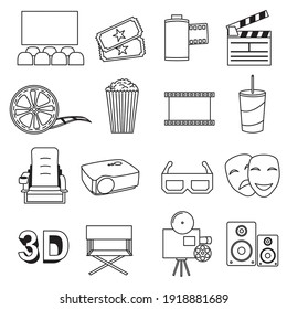 Simple Set of Cinema Related Vector Line Icons.