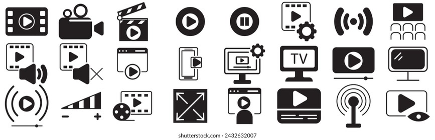 Simple Set of Cinema Related Vector Line Icons. Contains such Icons as Movie Theater, TV, Popcorn, Video Clip and more. Editable Stroke