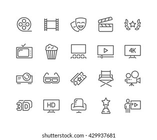 Simple Set of Cinema Related Vector Line Icons. 
Contains such Icons as Movie Theater, TV, Popcorn, Video Clip and more. 
Editable Stroke. 48x48 Pixel Perfect.  - Shutterstock ID 429937681