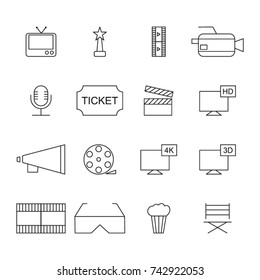 Simple Set of Cinema Related Vector Line Icons.