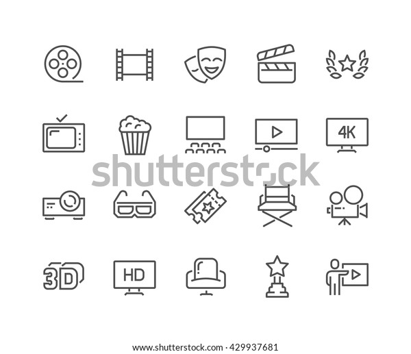 Simple Set of Cinema Related Vector\
Line Icons. \
Contains such Icons as Movie Theater, TV, Popcorn,\
Video Clip and more. \
Editable Stroke. 48x48 Pixel Perfect.\
