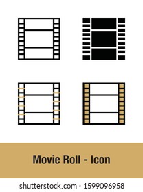 Simple Set of Cinema Roll Icon with 4 style, line, solid, filled line, and color line. Editable Stroke and Pixel Perfect.