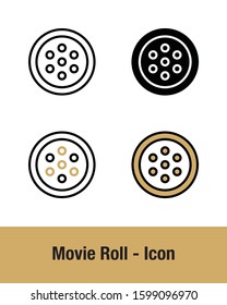 Simple Set of Cinema Roll Icon with 4 style, line, solid, filled line, and color line. Editable Stroke and Pixel Perfect.