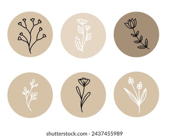Simple set circle templates doodle flowers for design