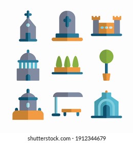 Iconos de color de la ciudad y de los vectores de edificios sencillos. Color con trazo editable