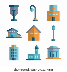 Simple Set City and Buildings Vector Color Icons. Color with Editable stroke