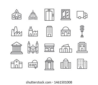 Simple set of city modern thin line icons. Trendy design. Pack of stroke icons. Vector illustration isolated on a white background. Premium quality symbols.