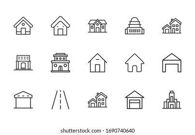 Simple set of city modern thin line icons. Trendy design. Pack of stroke icons. Vector illustration isolated on a white background. Premium quality symbols.