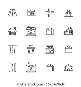 Einfache Sammlung von modernen, dünnen Linien-Symbolen in der Stadt. Trendloses Design. Paket mit Strichsymbolen. Vektorillustration einzeln auf weißem Hintergrund. Symbole in Premium-Qualität.