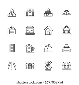 Simple set of city modern thin line icons. Trendy design. Pack of stroke icons. Vector illustration isolated on a white background. Premium quality symbols.