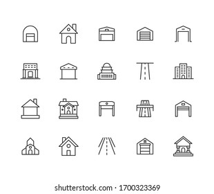 Simple set of city modern thin line icons. Trendy design. Pack of stroke icons. Vector illustration isolated on a white background. Premium quality symbols.