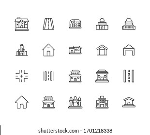 Simple set of city modern thin line icons. Trendy design. Pack of stroke icons. Vector illustration isolated on a white background. Premium quality symbols.