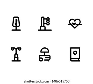 Simple Set of city Related Vector Line Icons. Contains such Icons as tree, traffic lights, cardiogram and more.