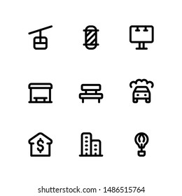 Simple Set of city Related Vector Line Icons. Contains such Icons as cable car cabin, barbershop, billboard and more.