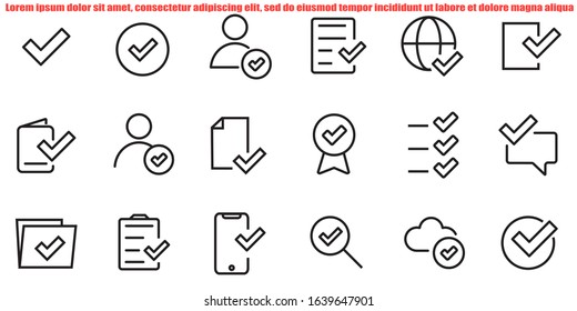A simple set of claim related vector line icons. Contains icons such as a security guarantee, a checkmark of an accepted document, quality control, and much more.