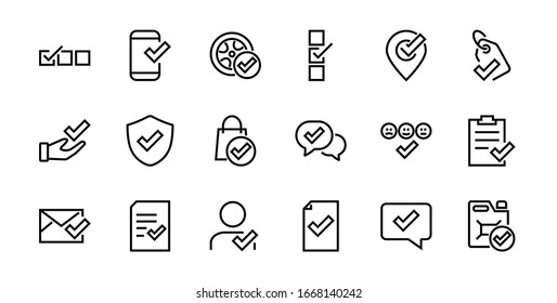 A simple set of claim related vector line icons. Contains icons such as security guarantee, received document, read message, verification, quality and much more. Editable Bar. 480x480.