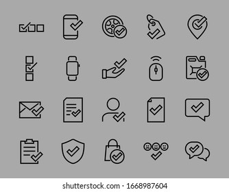 A simple set of claim related vector line icons. Contains icons such as security guarantee, received document, read message, verification, quality and much more. Editable Bar. 480x480