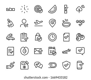 Un simple conjunto de iconos de línea vectorial relacionados con reclamaciones. Contiene iconos como garantía de seguridad, documento recibido, mensaje de lectura, verificación, calidad y mucho más. Barra editable. 480 x 480