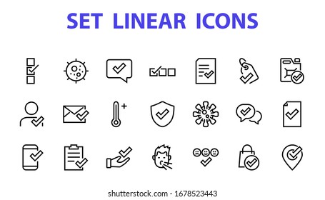 A simple set of claim related vector line icons. Contains icons such as security guarantee, received document, read message, verification, quality and much more. Editable Bar. 480x480.