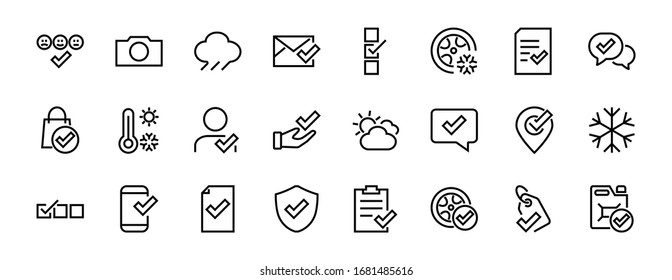 A simple set of claim related vector line icons. Contains icons such as security guarantee, received document, read message, verification, quality and much more. Editable Bar. 480x480.