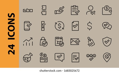 A simple set of claim related vector line icons. Contains icons such as security guarantee, received document, read message, verification, quality and much more. Editable Bar. 480x480.