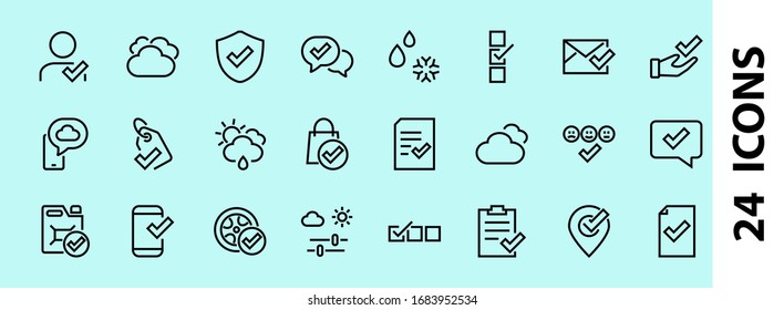 A simple set of claim related vector line icons. Contains icons such as security guarantee, received document, read message, verification, quality and much more. Editable Bar. 480x480.