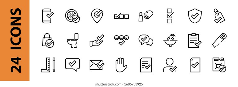A simple set of claim related vector line icons. Contains icons such as security guarantee, received document, read message, verification, quality and much more. Editable Bar. 480x480.