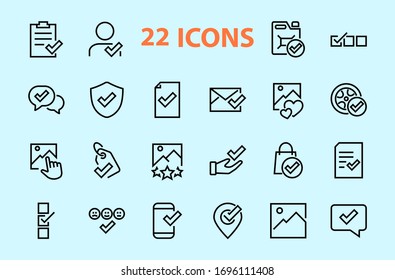 Un simple conjunto de iconos de línea vectorial relacionados con reclamaciones. Contiene iconos como garantía de seguridad, documento recibido, mensaje de lectura, verificación, calidad y mucho más. Barra editable. 480x480.
