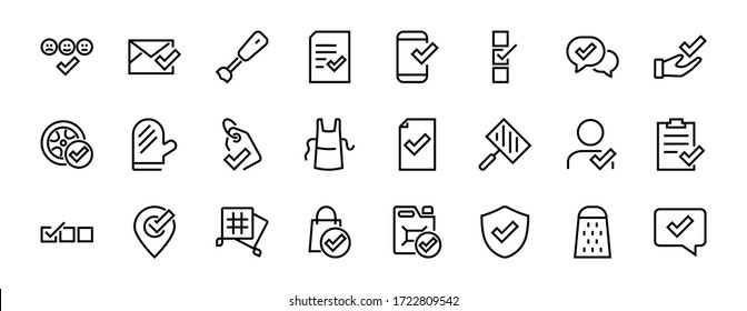 A simple set of claim related vector line icons. Contains icons such as security guarantee, received document, read message, verification, quality and much more. Editable Bar. 480x480.