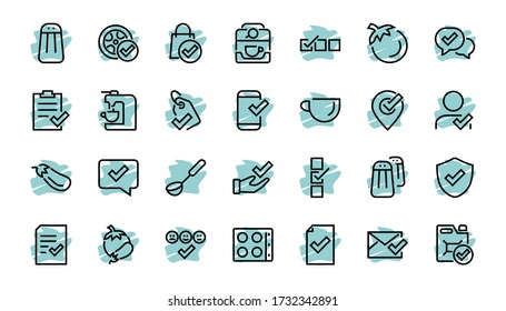 A simple set of claim related vector line icons. Contains icons such as security guarantee, received document, read message, verification, quality and much more. Editable Bar. 480x480.