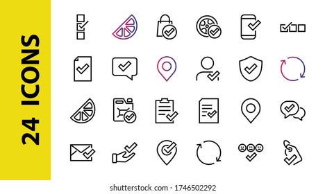 A simple set of claim related vector line icons. Contains icons such as security guarantee, received document, read message, verification, quality and much more. Editable Bar. 480x480.